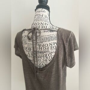 Cynthia Rowley Brown Linen Blend Knit Top with Tie Back — Size Medium